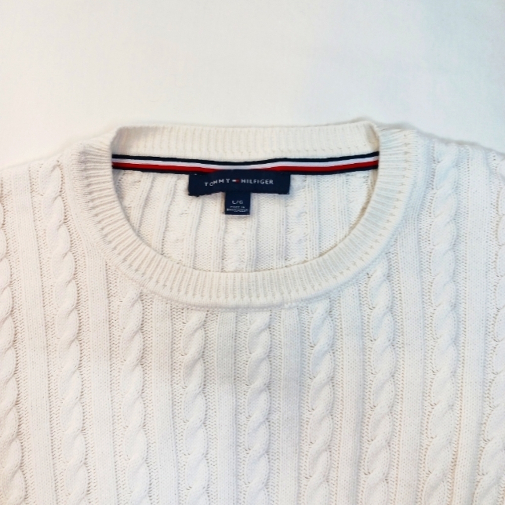 Tommy Hilfiger Women’s Cotton Cable-Knit Sweater – Size Large – Y2K Style - Picture 3 of 7